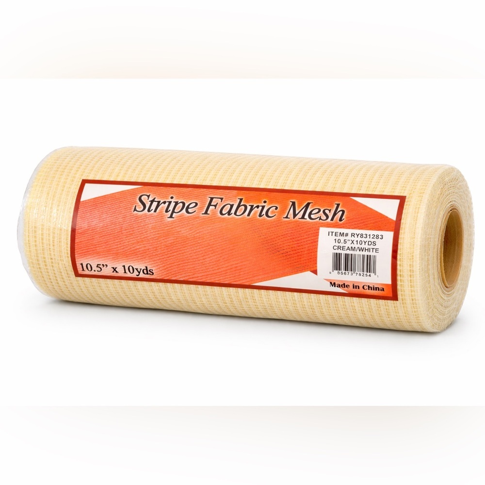 NWT Stripe Fabric Mesh Roll 10.5” x 10 Yards Cream White Wreath Craft Supply